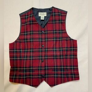Eddie Bauer Vintage Red Plaid Wool Vest Medium